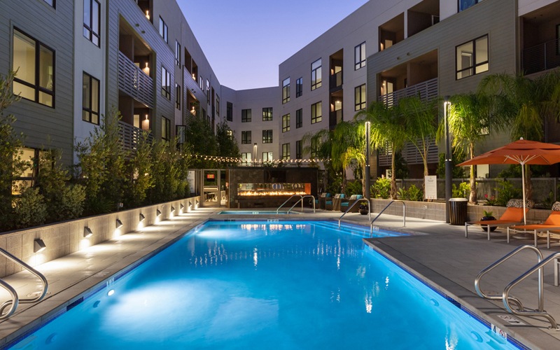 a pool in a backyard