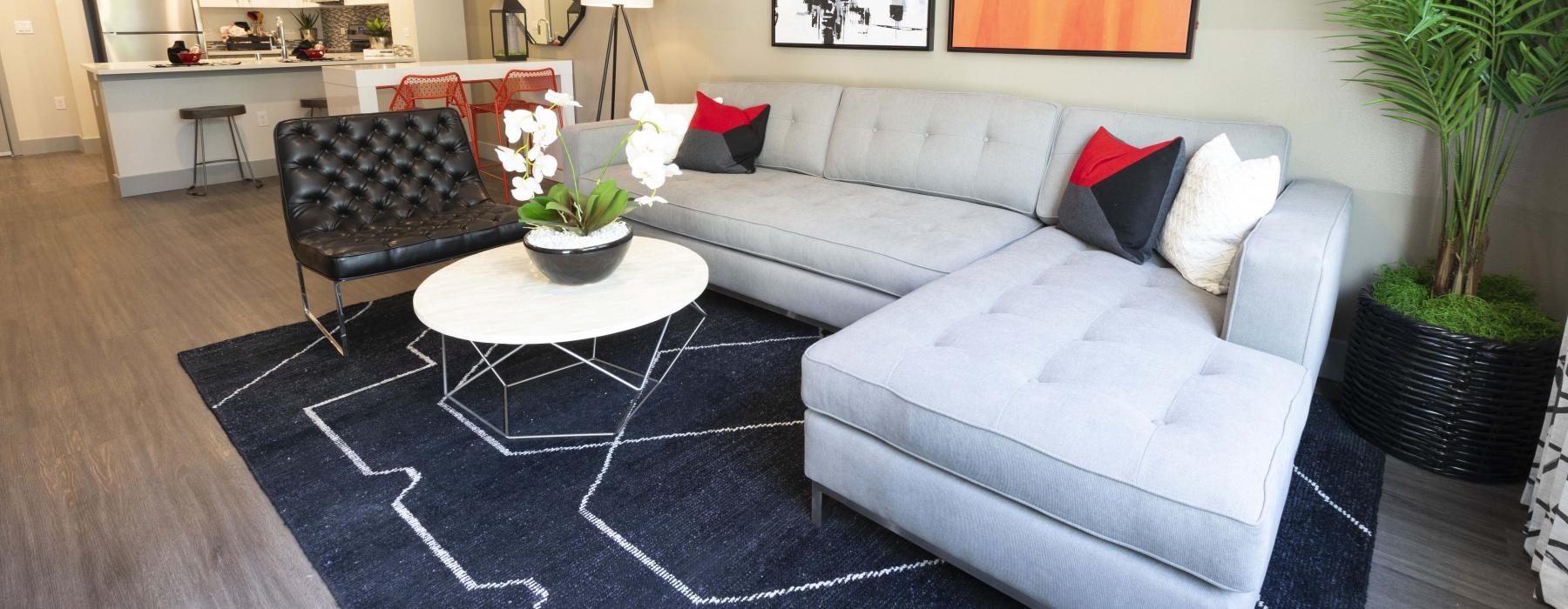 a living room with a couch and a coffee table